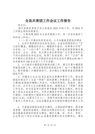 全县共青团工作会议工作报告