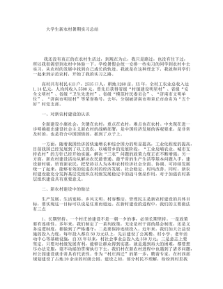 大学生新农村暑期实习总结