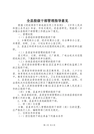 全县股级干部管理指导意见