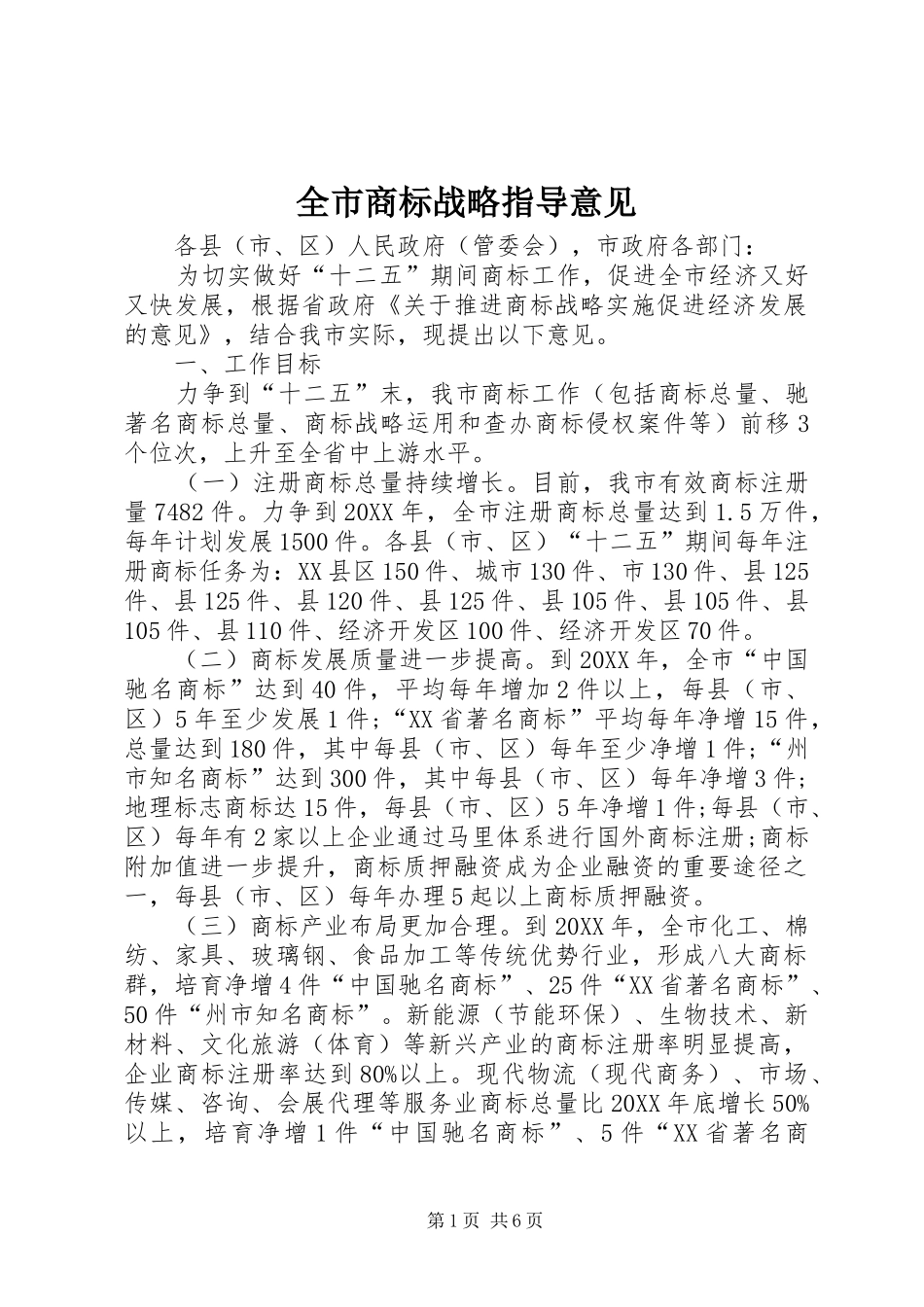 全市商标战略指导意见_第1页