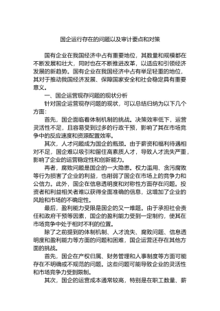 国企运行存在的问题以及审计要点和对策