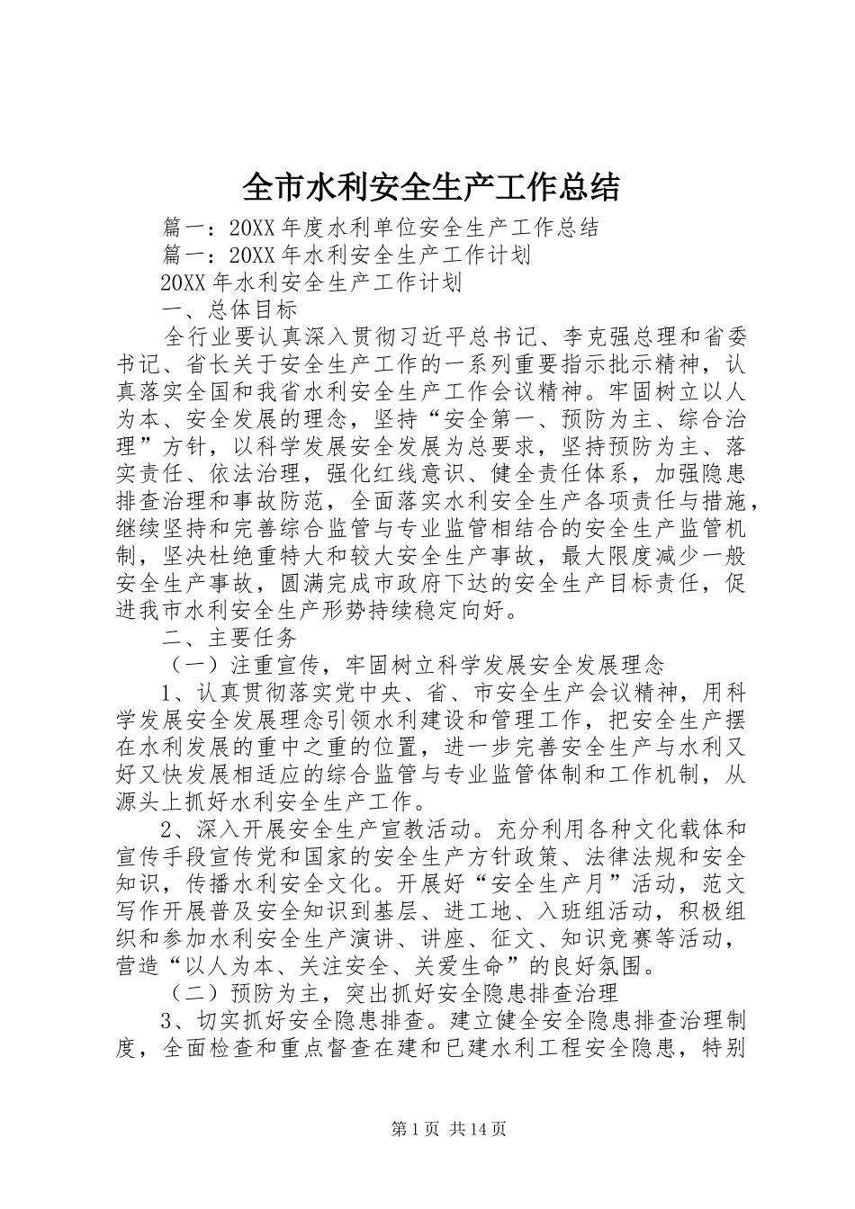全市水利安全生产工作总结_第1页