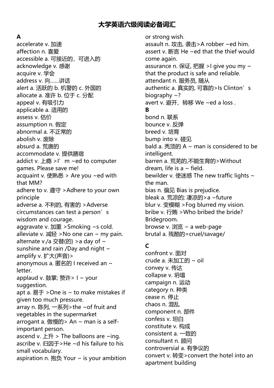 大学英语六级阅读必备词汇_第1页