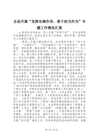 全县开展发挥先锋作用，勇于担当作为专题工作情况汇报
