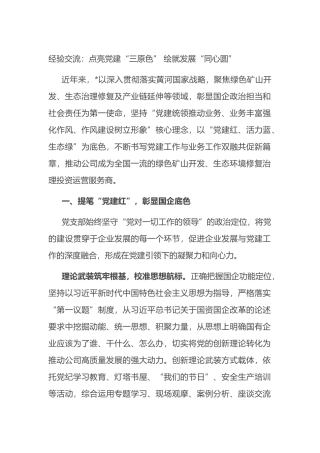 经验交流：点亮党建“三原色” 绘就发展“同心圆”