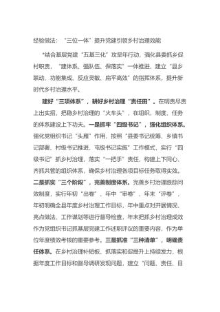 经验做法：“三位一体”提升党建引领乡村治理效能