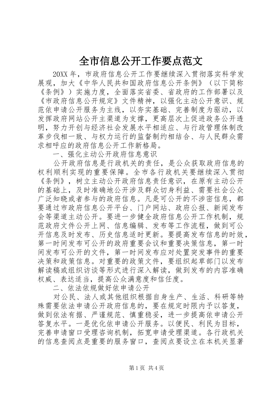 全市信息公开工作要点范文_第1页