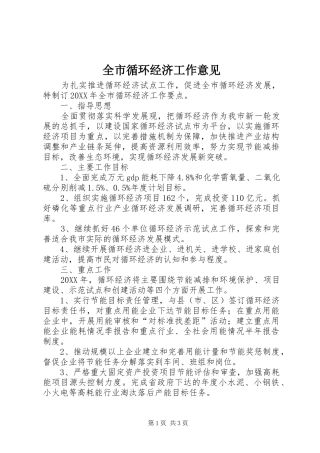 全市循环经济工作意见