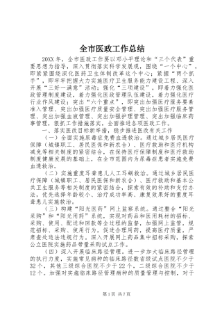 全市医政工作总结
