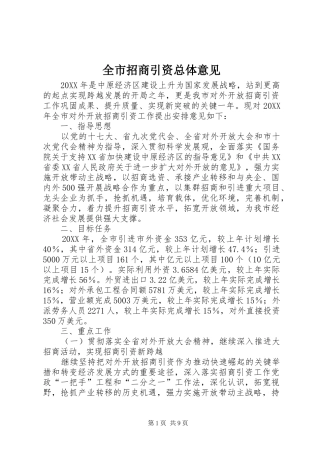 全市招商引资总体意见