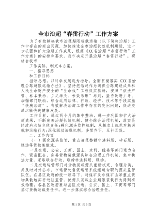 全市治超春雷行动工作方案