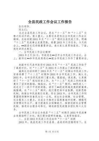 全县民政工作会议工作报告