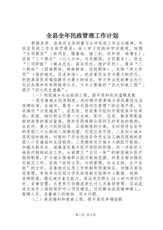 全县全年民政管理工作计划