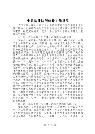 全县审计队伍建设工作意见