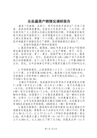 全县蔬菜产销情况调研报告