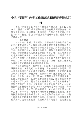 全县四群教育工作示范点调研督查情况汇报