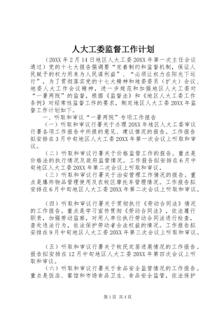 人大工委监督工作计划