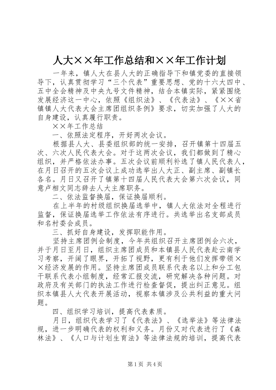 人大工作总结和工作计划_第1页