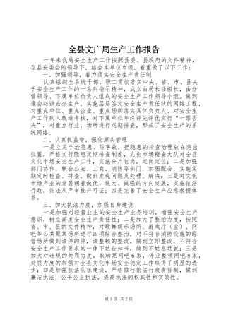 全县文广局生产工作报告