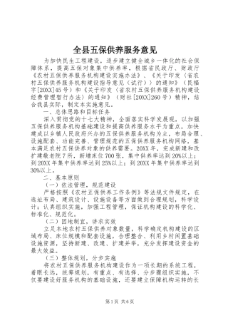 全县五保供养服务意见