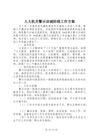人大机关警示训诫防线工作方案