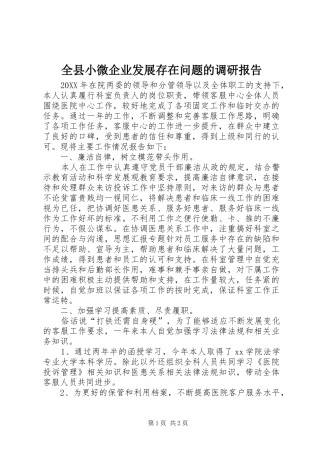 全县小微企业发展存在问题的调研报告