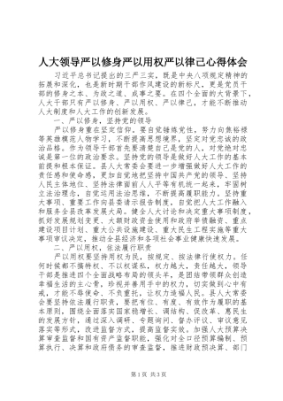 人大领导严以修身严以用权严以律己心得体会