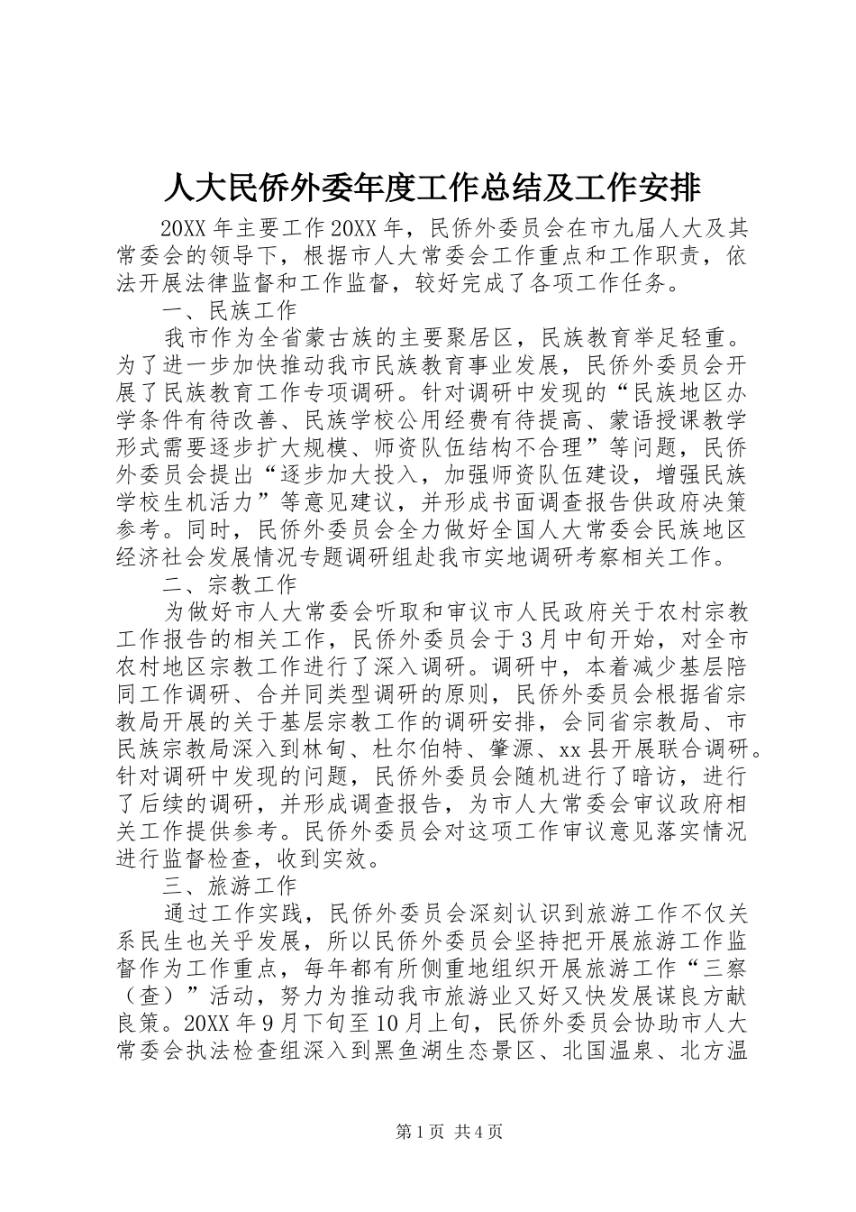 人大民侨外委年度工作总结及工作安排_第1页