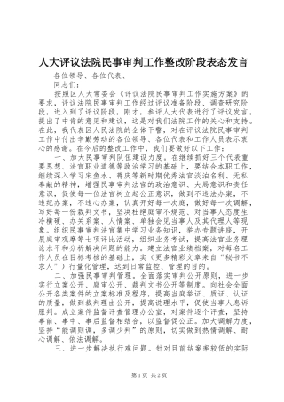 人大评议法院民事审判工作整改阶段表态讲话