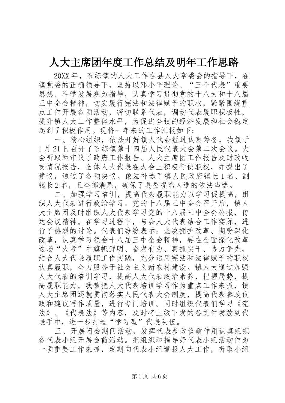 人大主席团年度工作总结及明年工作思路_第1页