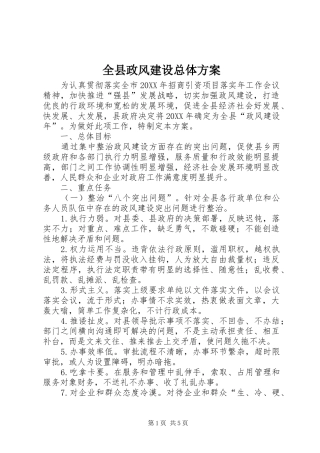 全县政风建设总体方案