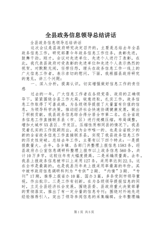 全县政务信息领导总结致辞