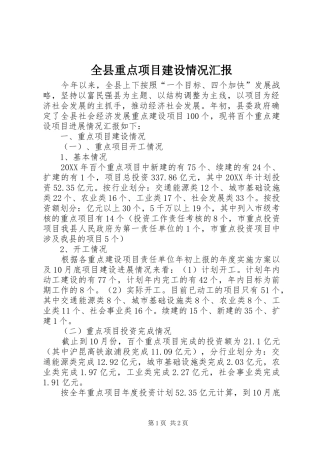 全县重点项目建设情况汇报