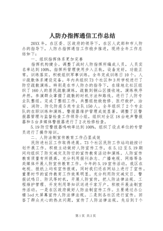 人防办指挥通信工作总结