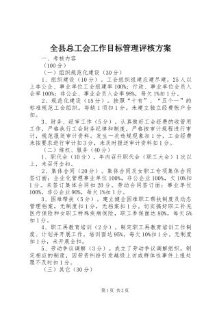 全县总工会工作目标管理评核方案