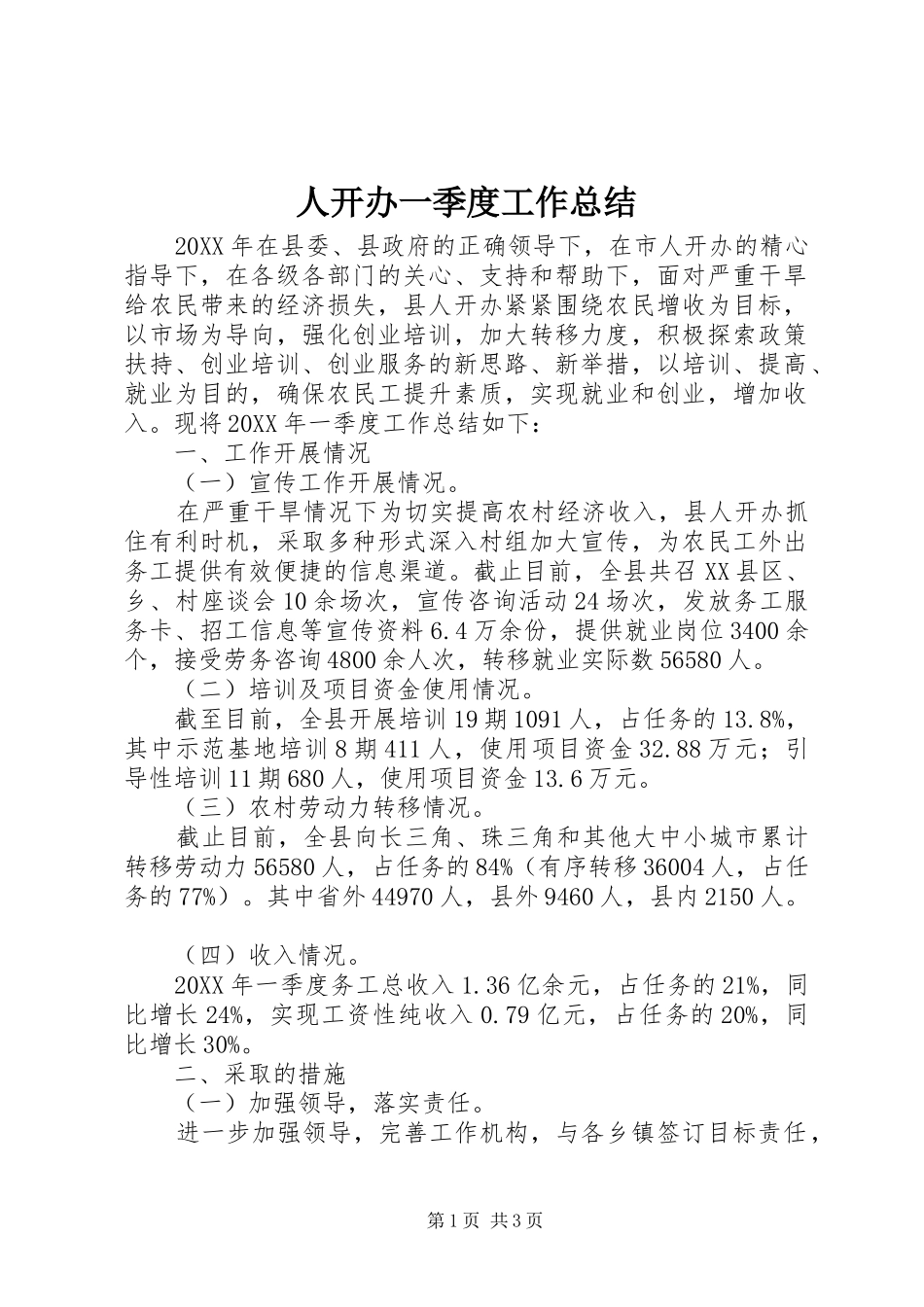 人开办一季度工作总结_第1页