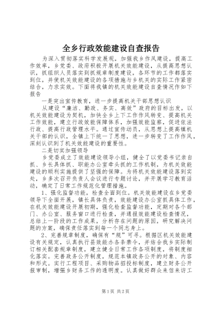 全乡行政效能建设自查报告