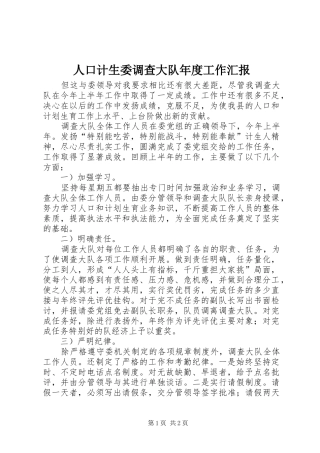 人口计生委调查大队年度工作汇报