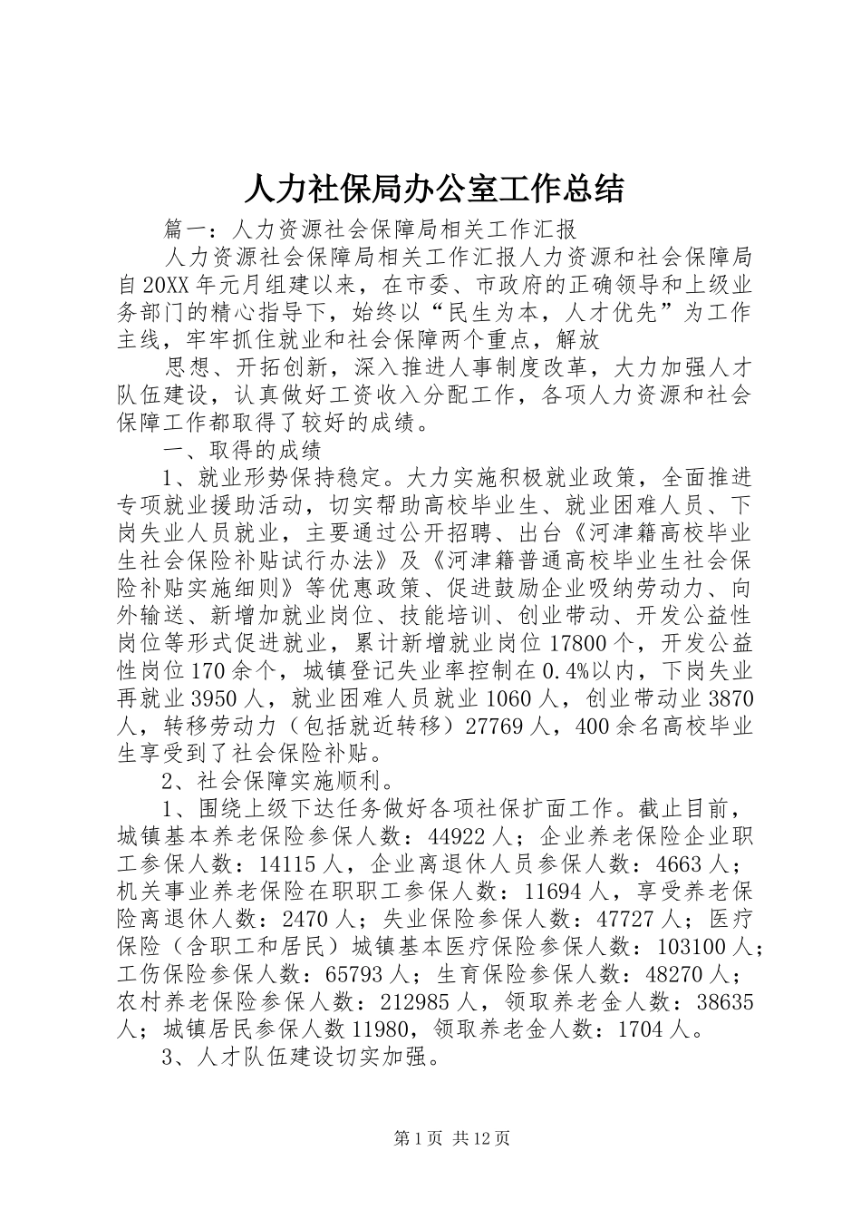 人力社保局办公室工作总结_第1页