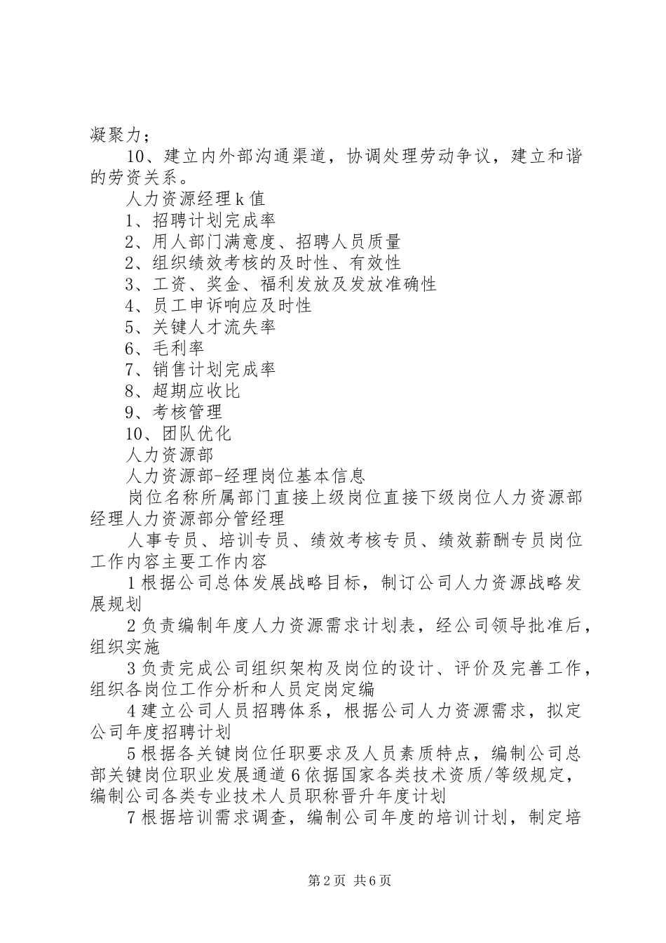 人力资源部部门职责及任职要求_第2页