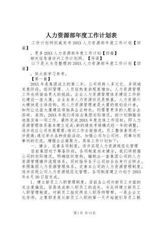 人力资源部年度工作计划表