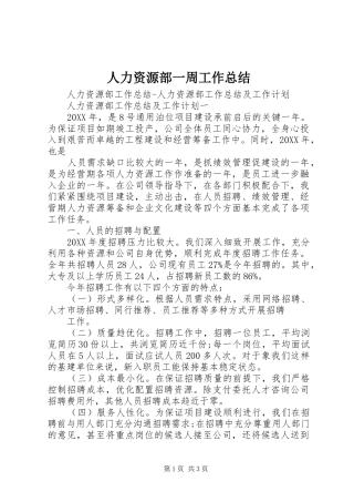 人力资源部一周工作总结