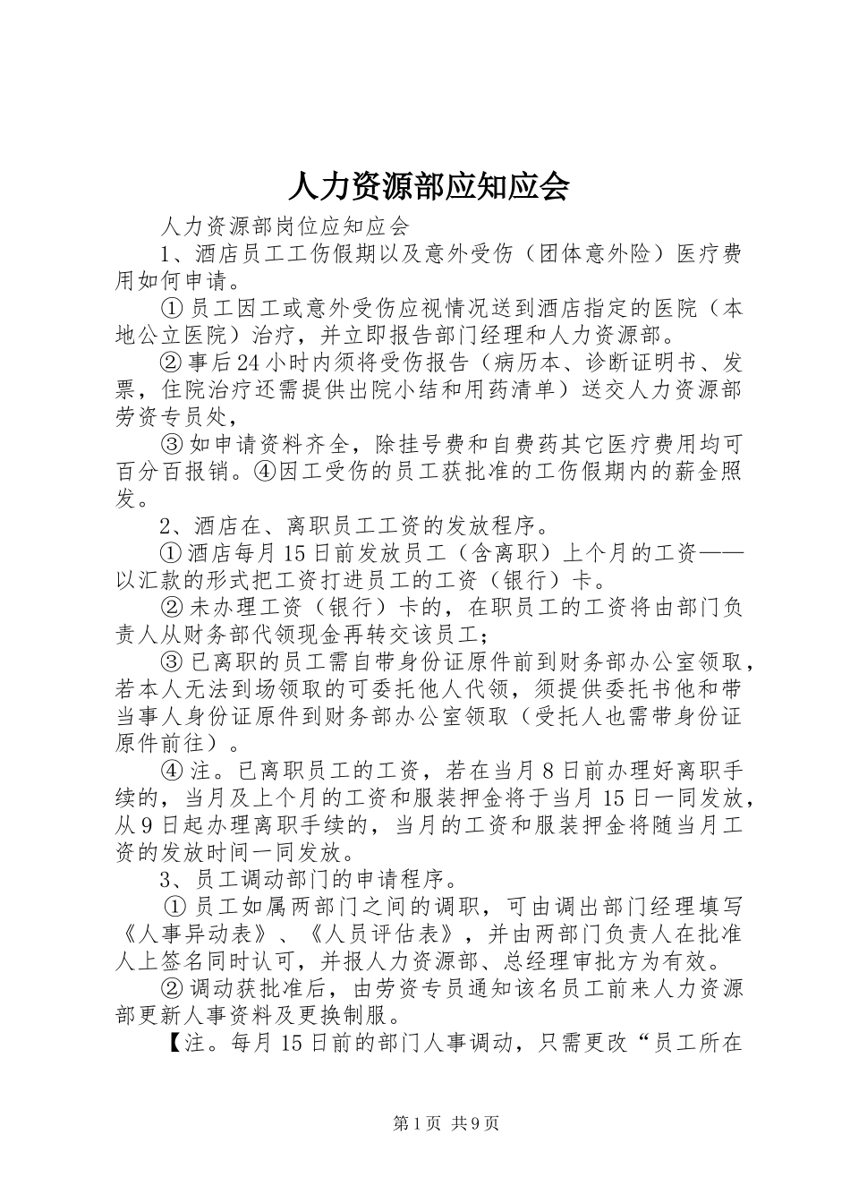人力资源部应知应会_第1页