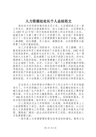 人力资源处处长个人总结范文