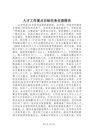 人才工作重点目标任务自查报告