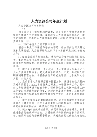 人力资源公司年度计划