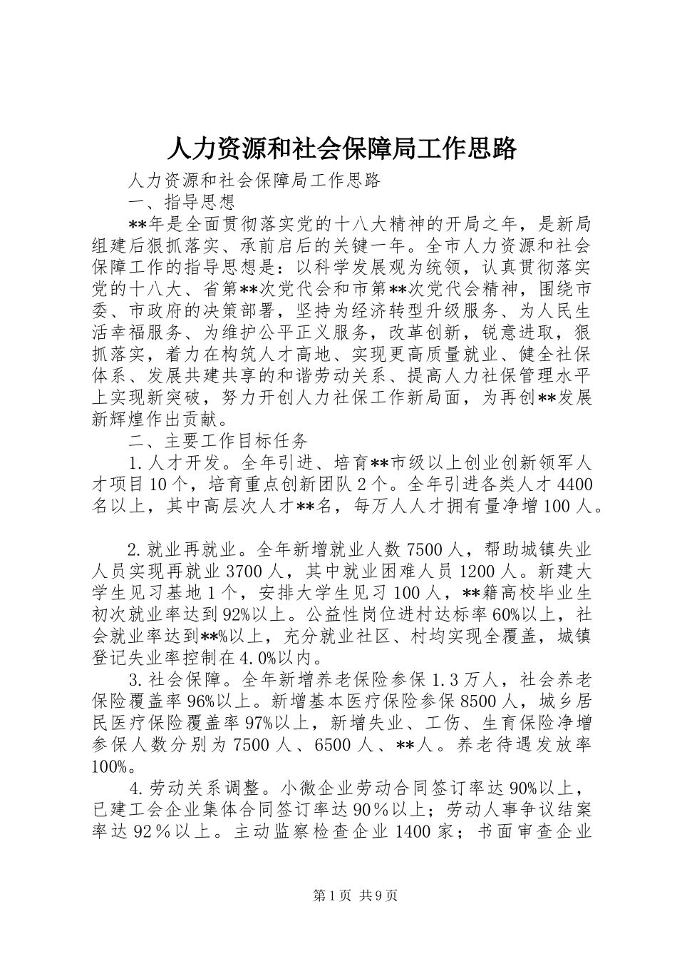 人力资源和社会保障局工作思路_第1页