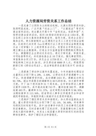 人力资源局劳资关系工作总结