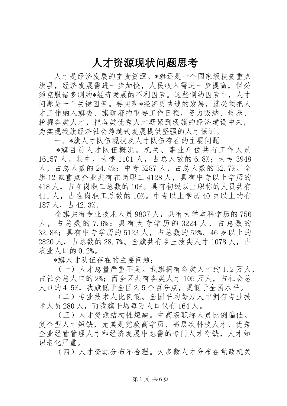 人才资源现状问题思考_第1页