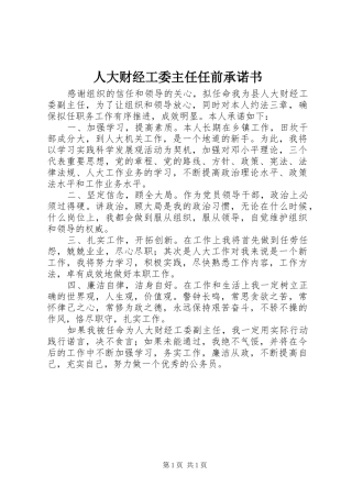 人大财经工委主任任前承诺书